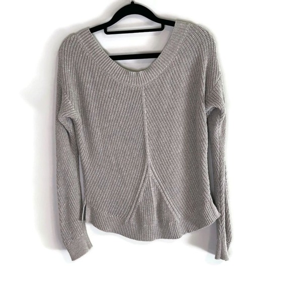 aerie Sweaters - Aerie Womens Taupe Grey Ribbed V-Neck Chunky Knit Pullover Sweater Size S